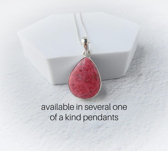 Thulite Gemstone Necklace Sterling Silver • Pink Gemstone Pendant