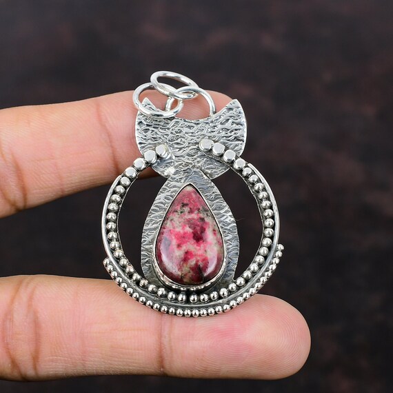 Thulite Pendant: Handmade 925 Sterling Silver Boho Jewelry