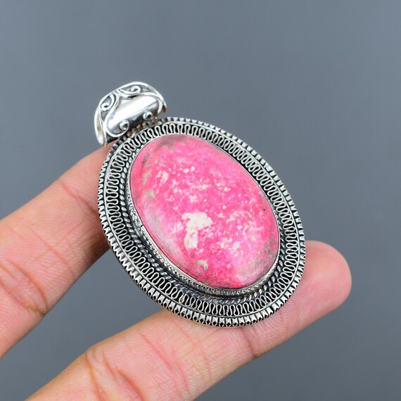Handmade Thulite Pendant: 925 Sterling Silver Gemstone Jewelry