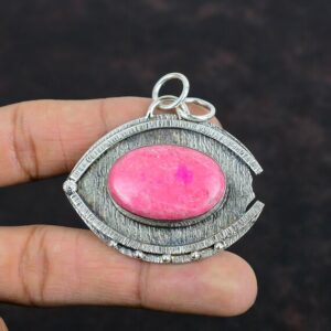 Handmade Thulite Pendant: Antique Sterling Silver Gemstone Jewelry Handmade Thulite Pendant: Antique Sterling Silver Gemstone Jewelry