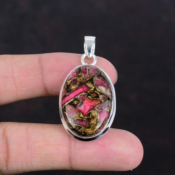 Handmade Copper Thulite Pendant: 925 Sterling Silver Gemstone Jewelry Handmade Copper Thulite Pendant: 925 Sterling Silver Gemstone Jewelry