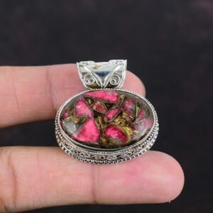 Handmade Copper Thulite Pendant: Vintage 925 Sterling Silver Handmade Copper Thulite Pendant: Vintage 925 Sterling Silver