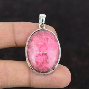 Handmade Oval Thulite Pendant: 925 Sterling Silver Statement Jewelry Handmade Oval Thulite Pendant: 925 Sterling Silver Statement Jewelry