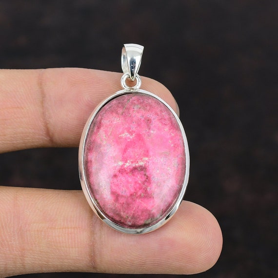 Handmade Oval Thulite Pendant: 925 Sterling Silver Statement Jewelry