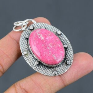 Handmade Oval Thulite Pendant: 925 Sterling Silver Gemstone Jewelry Handmade Oval Thulite Pendant: 925 Sterling Silver Gemstone Jewelry