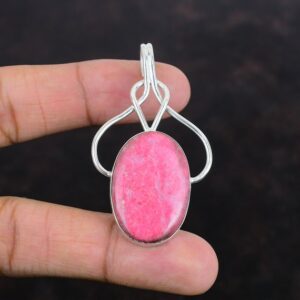 Handmade Oval Thulite Pendant: 925 Sterling Silver Gemstone Jewelry Handmade Oval Thulite Pendant: 925 Sterling Silver Gemstone Jewelry