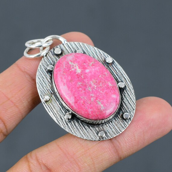 Handmade Oval Thulite Pendant: 925 Sterling Silver Gemstone Jewelry Handmade Oval Thulite Pendant: 925 Sterling Silver Gemstone Jewelry