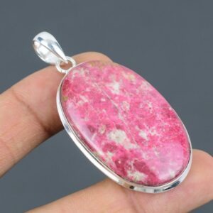 Handmade Thulite Pendant: Oval Gemstone, 925 Sterling Silver Handmade Thulite Pendant: Oval Gemstone, 925 Sterling Silver