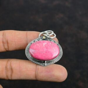 Handmade Thulite Pendant: Oval Gemstone, 925 Sterling Silver Handmade Thulite Pendant: Oval Gemstone, 925 Sterling Silver