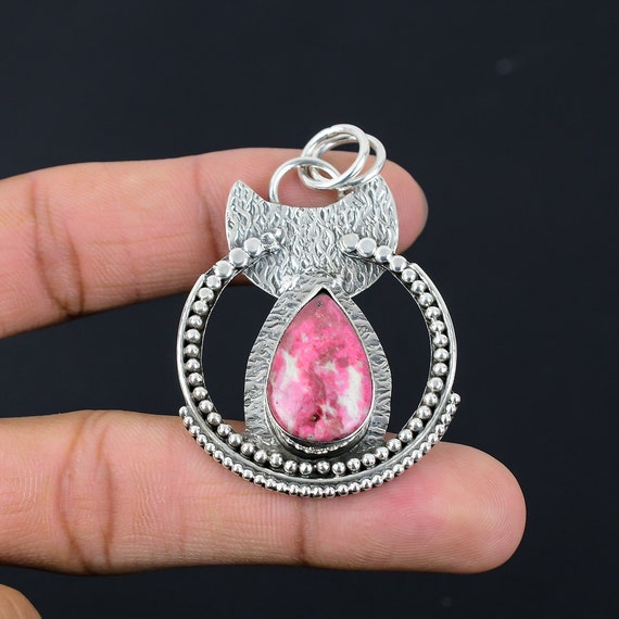 Handmade Pear Thulite Pendant, 925 Sterling Silver