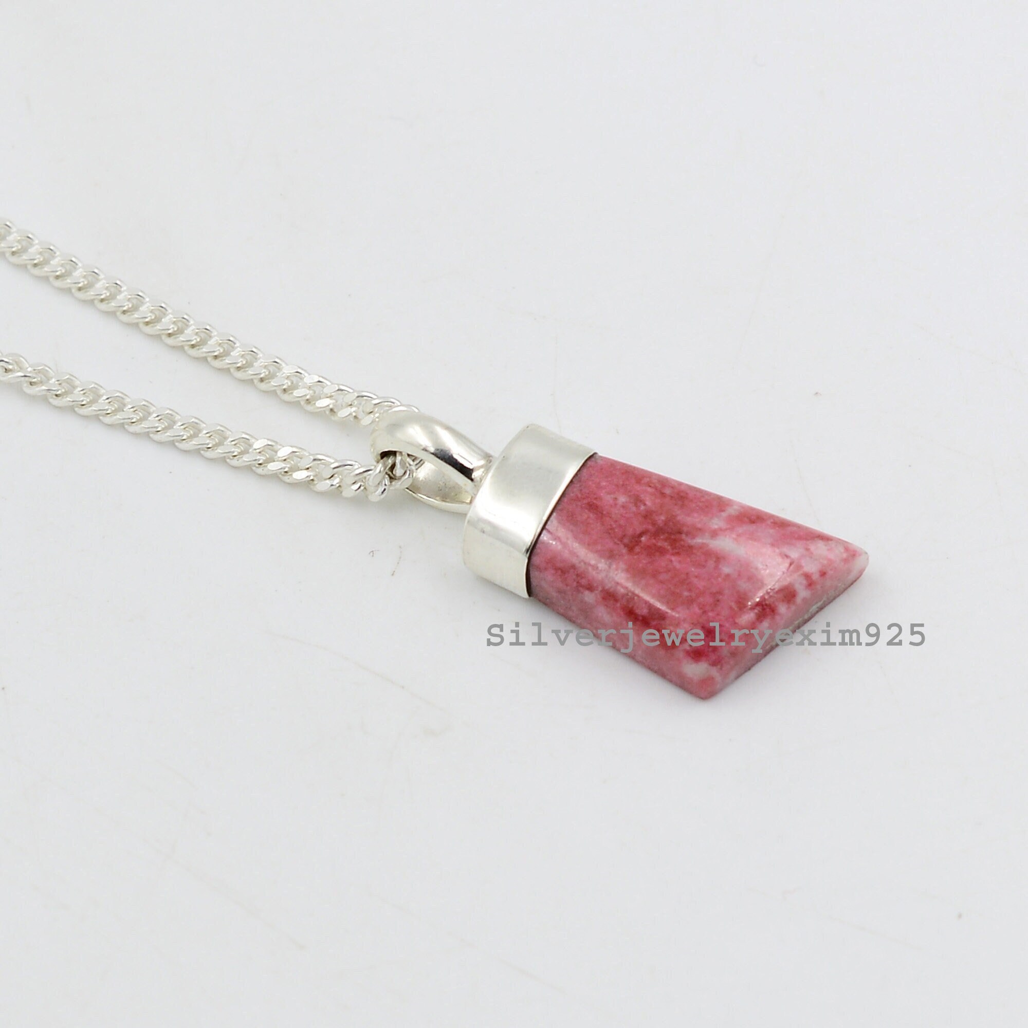Handmade Pink Thulite Pendant: 925 Sterling Silver Necklace