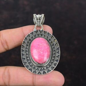 Handmade Thulite Pendant: Vintage Sterling Silver Gemstone Jewelry Handmade Thulite Pendant: Vintage Sterling Silver Gemstone Jewelry