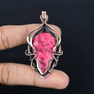 Natural Pink Thulite Gemstone Copper Wire Wrapped Pendant, Handmade Boho Jewelry Natural Pink Thulite Gemstone Copper Wire Wrapped Pendant, Handmade Boho Jewelry