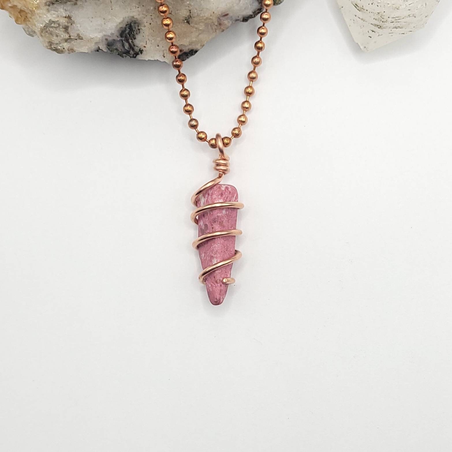 Thulite Necklace In Copper | Pink Zoisite Pendant | Crystal For Love, Joy & Vitality | Gift For Heart Healing
