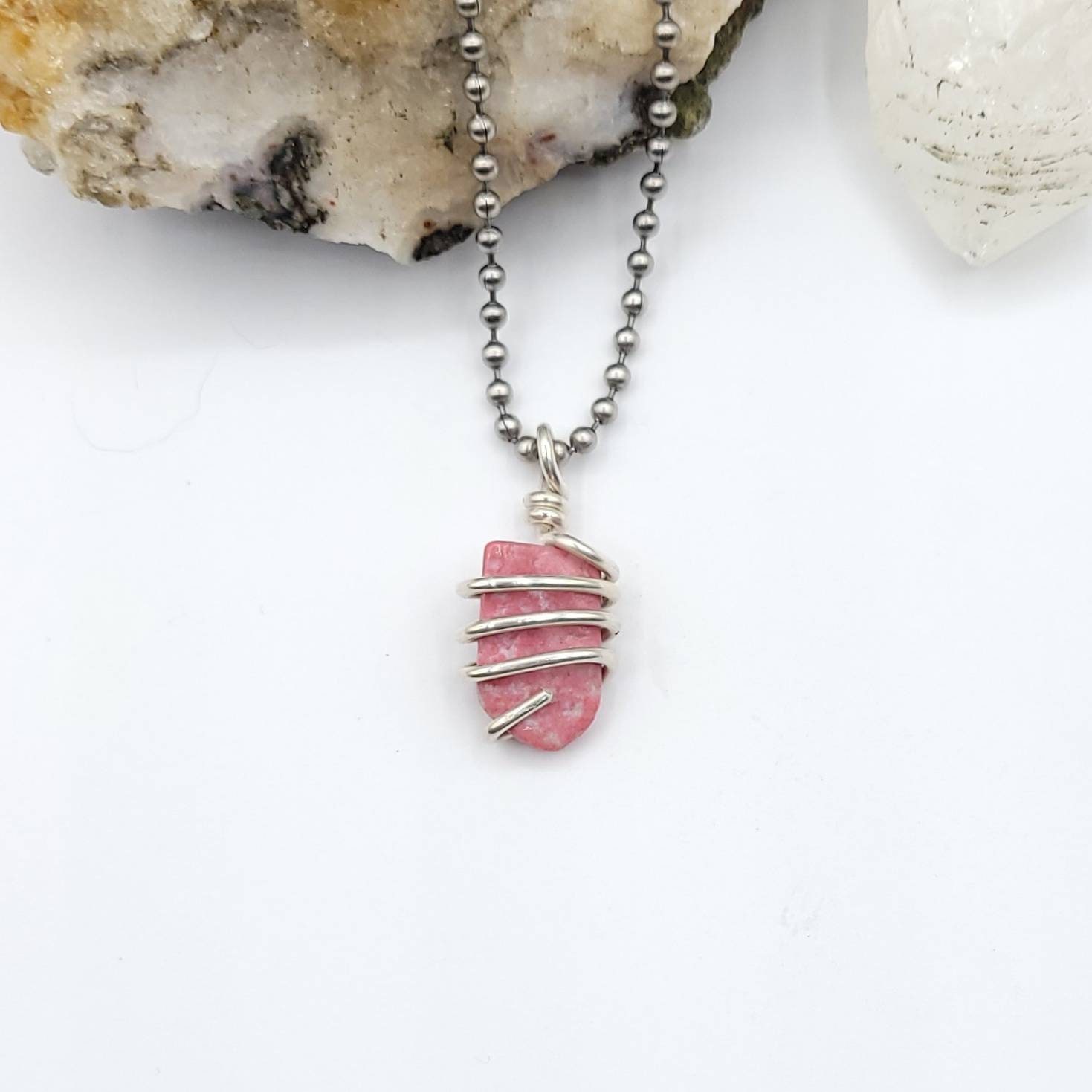 Thulite Necklace In Silver | Pink Zoisite Pendant | Crystal For Love, Joy & Vitality | Gift For Heart Healing Thulite Necklace In Silver | Pink Zoisite Pendant | Crystal For Love, Joy & Vitality | Gift For Heart Healing