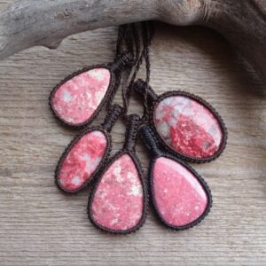 Pink Thulite Necklace, Heart Chakra Healing Stones, Gemstone Pendants, Rare Pink Stones, Pendant Macrame Necklace, Gift For Her Sister Wife Pink Thulite Necklace, Heart Chakra Healing Stones, Gemstone Pendants, Rare Pink Stones, Pendant Macrame Necklace, Gift For Her Sister Wife