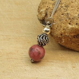 Rare Thulite Pendant Necklace. Reiki Jewelry. Minimalist Bali Silver Rozalite Pendant Uk. 10mm. Gift For Her Rare Thulite Pendant Necklace. Reiki Jewelry. Minimalist Bali Silver Rozalite Pendant Uk. 10mm. Gift For Her