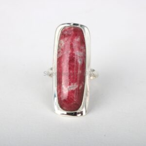 Cushion Thulite Ring: Long Pink Gemstone, Sterling Silver
