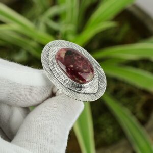 Handmade Thulite Ring: Adjustable 925 Sterling Silver Gemstone