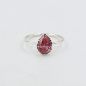 Handmade Pear Thulite Ring: 925 Sterling Silver Bezel Ring