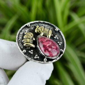 Handmade Pear Thulite Ring: 925 Sterling Silver Adjustable Band