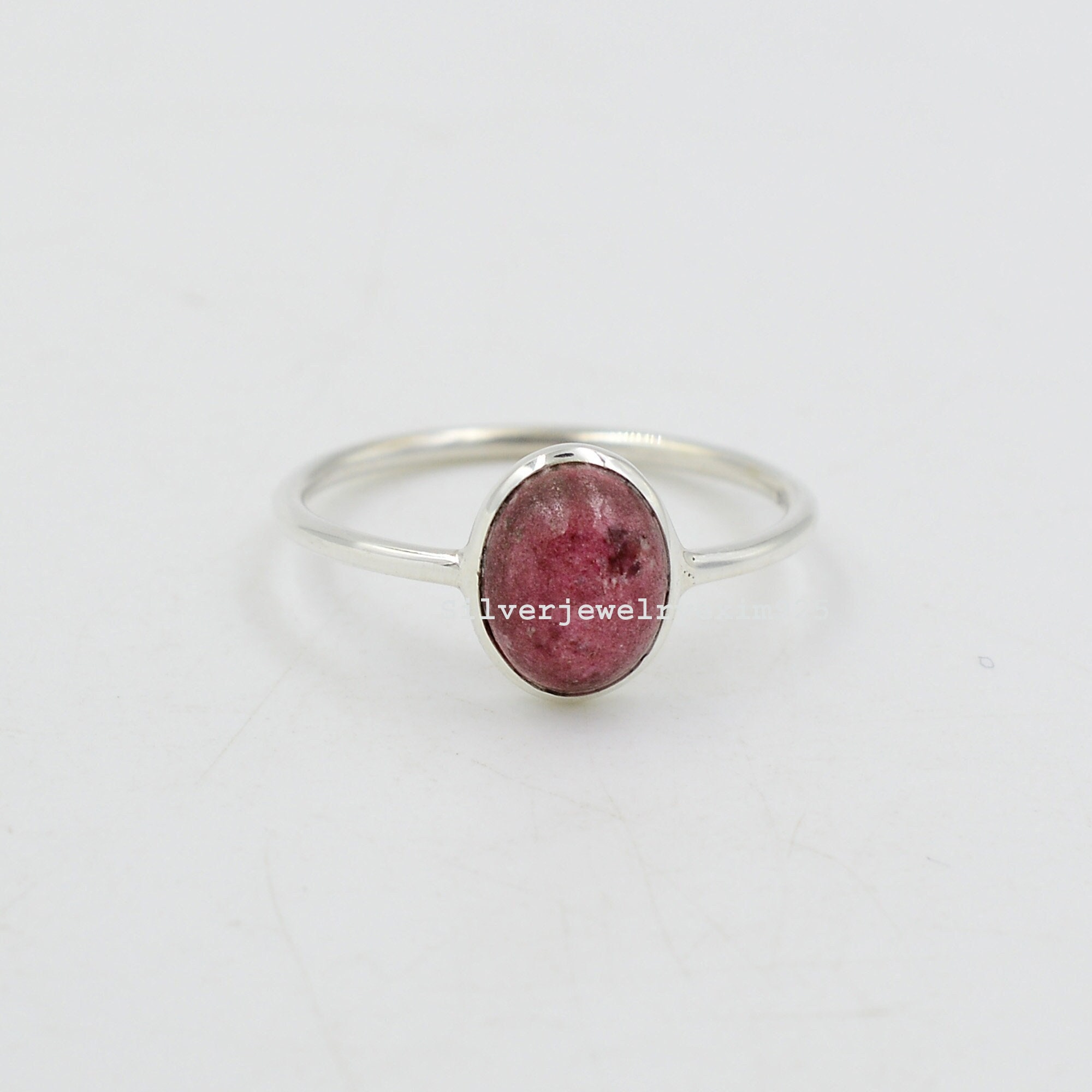 Handmade Pink Thulite Ring: Oval Gemstone, 925 Sterling Silver Handmade Pink Thulite Ring: Oval Gemstone, 925 Sterling Silver