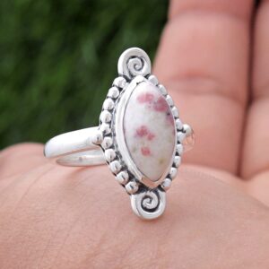 Natural Pink Thulite Gemstone Ring, Handmade  Pink Marquise Thulite Jewelry, 925 Sterling Silver, Bohemian Designer Ring, Statement Jewelry