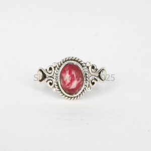 Pink Thulite Ring: Oval Gemstone, 925 Sterling Silver