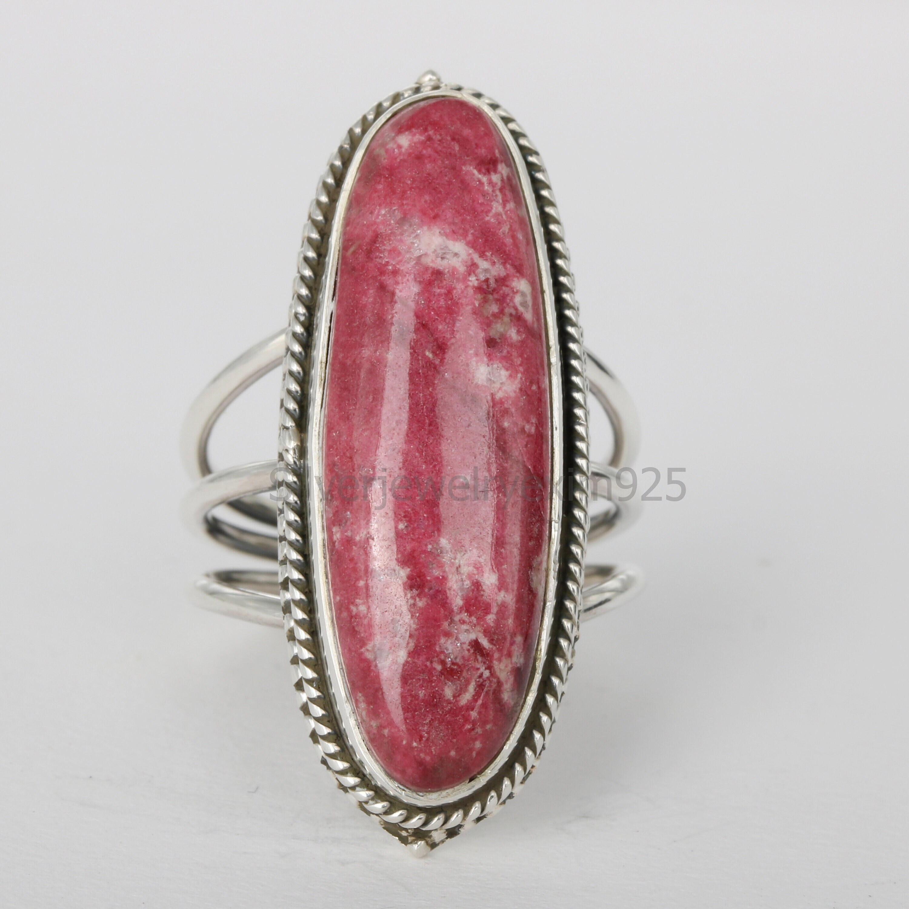 Thulite Ring: Sterling Silver Three-layer Bohemian Ring