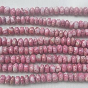 Thulite Beads: Pink Rondelle Bati Shape, 7-9mm (uniform size), 10" Strand Thulite Beads: Pink Rondelle Bati Shape, 7-9mm (uniform size), 10" Strand