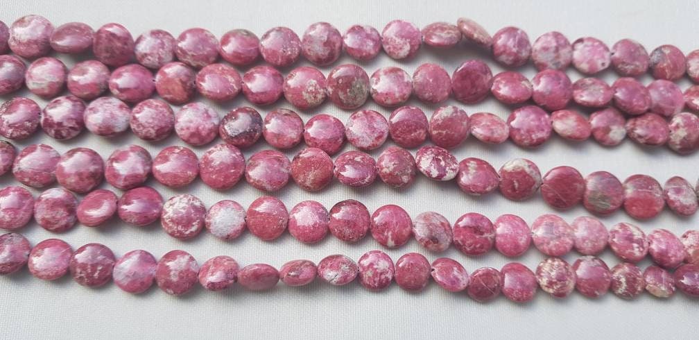 Bead Thulite Plain Smooth Coin 9 To 12mm 10" Length Each Aaagrade