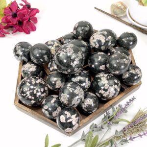 Black Jade with Pink Thulite Crystal Spheres - By Weight