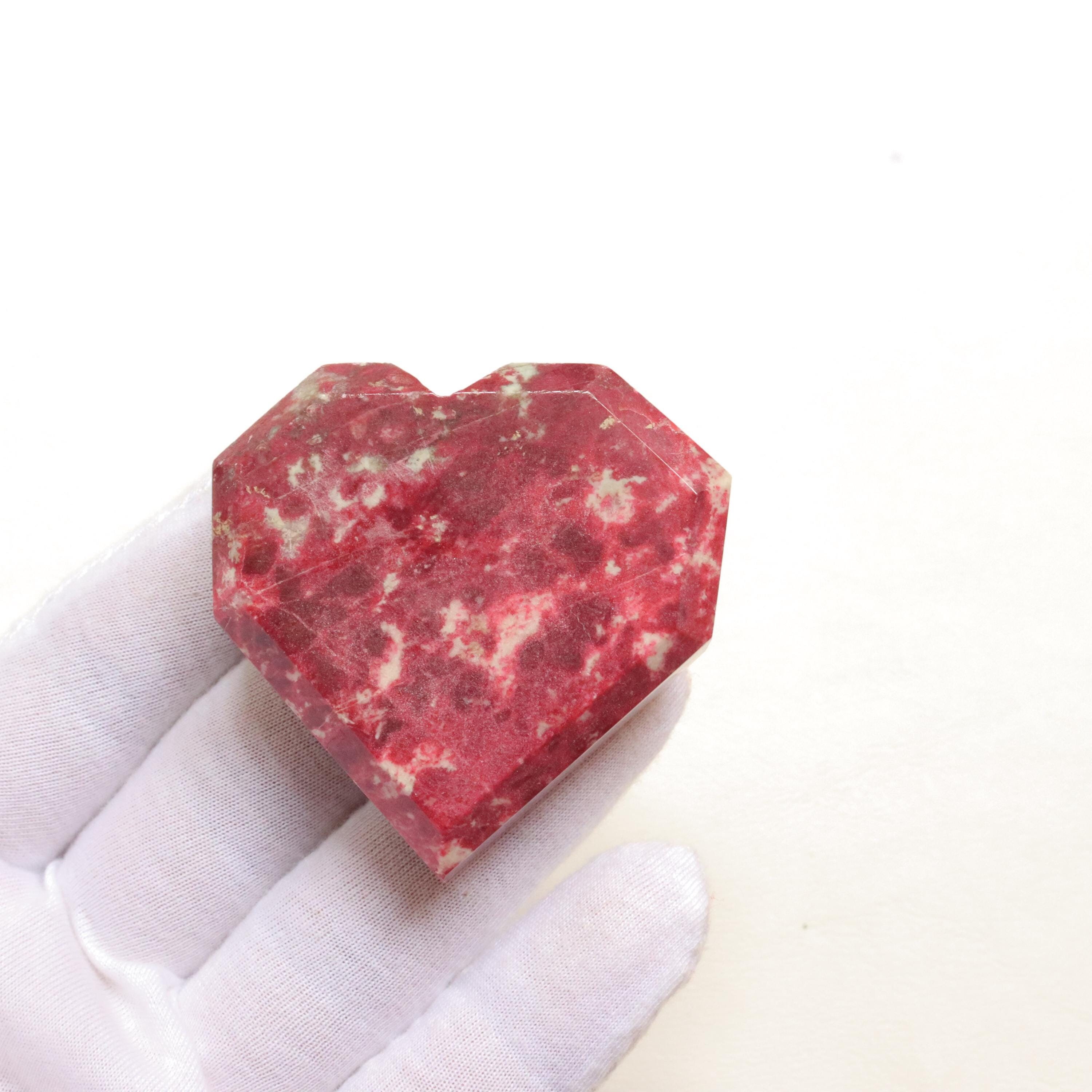 Unique Pink Thulite Faceted Heartstone, Natural Thulite Stone From Norway, Polished Thulite Heart Gemstone, Heart Chakra Meditation Stone