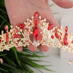 Tiara Crystal Crown Gold Red Tiara Princess Crown Wedding Tiara Wedding Crown Princess Tiara Crystal Crown