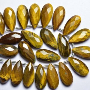 6 Pcs - Beautiful Natural Faceted Black Tiger Eye Side Drilled Tear Drops Briolettes - Size Is 7x15 Mm #1870