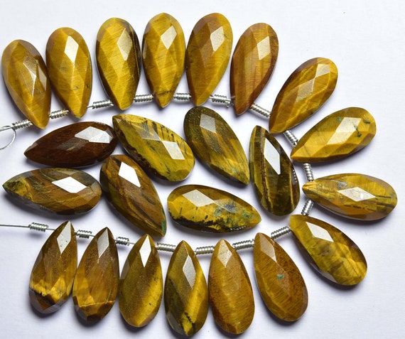 6 Pcs - Beautiful Natural Faceted Black Tiger Eye Side Drilled Tear Drops Briolettes - Size Is 7x15 Mm #1870