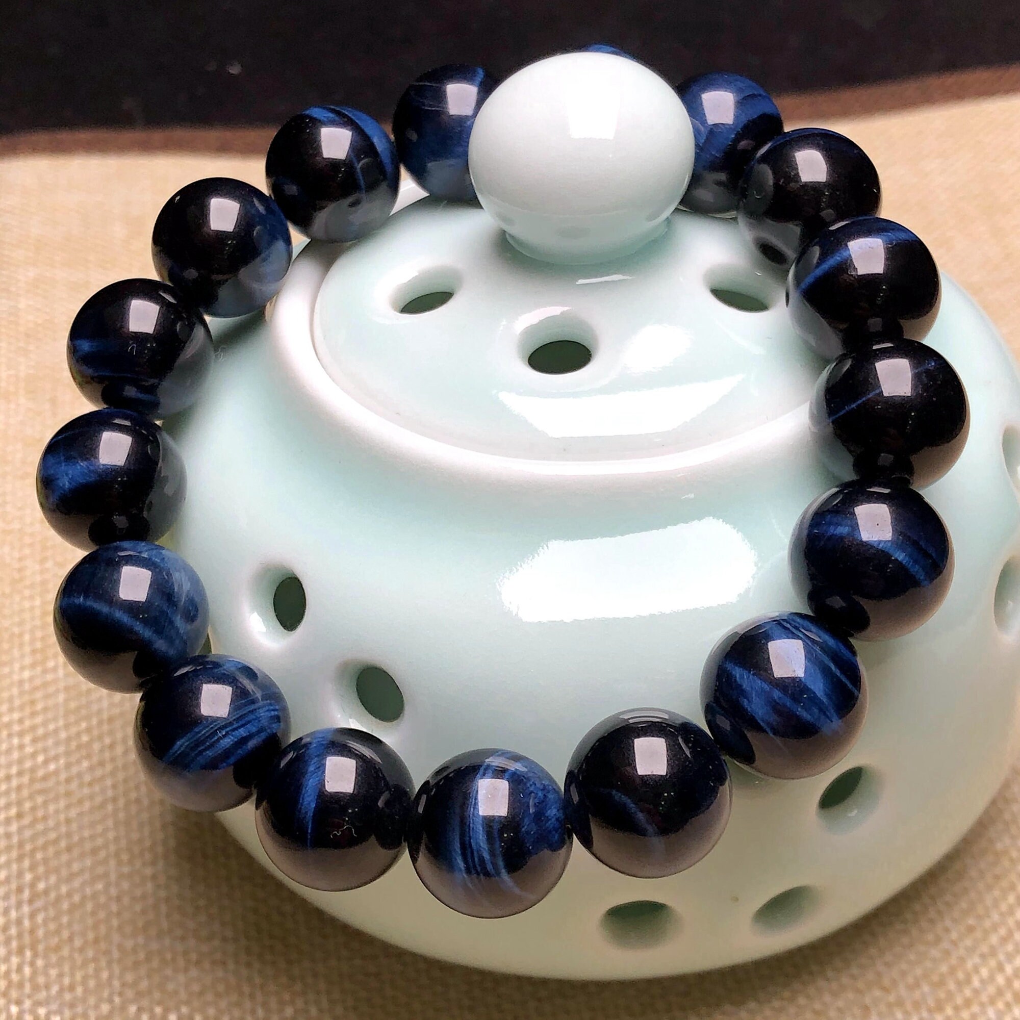 0.47"natural Blue Tiger's Eye Bracelet,charming Round Beads,cat's Eye,solid Crystal Bracelet,top Quality,boutique Bracelet,valentine Crystal