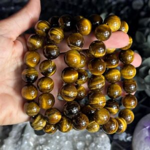 12mm 14mm Tiger Eye Bracelet: Crystal Gemstone Beaded Stretch Bracelet 12mm 14mm Tiger Eye Bracelet: Crystal Gemstone Beaded Stretch Bracelet