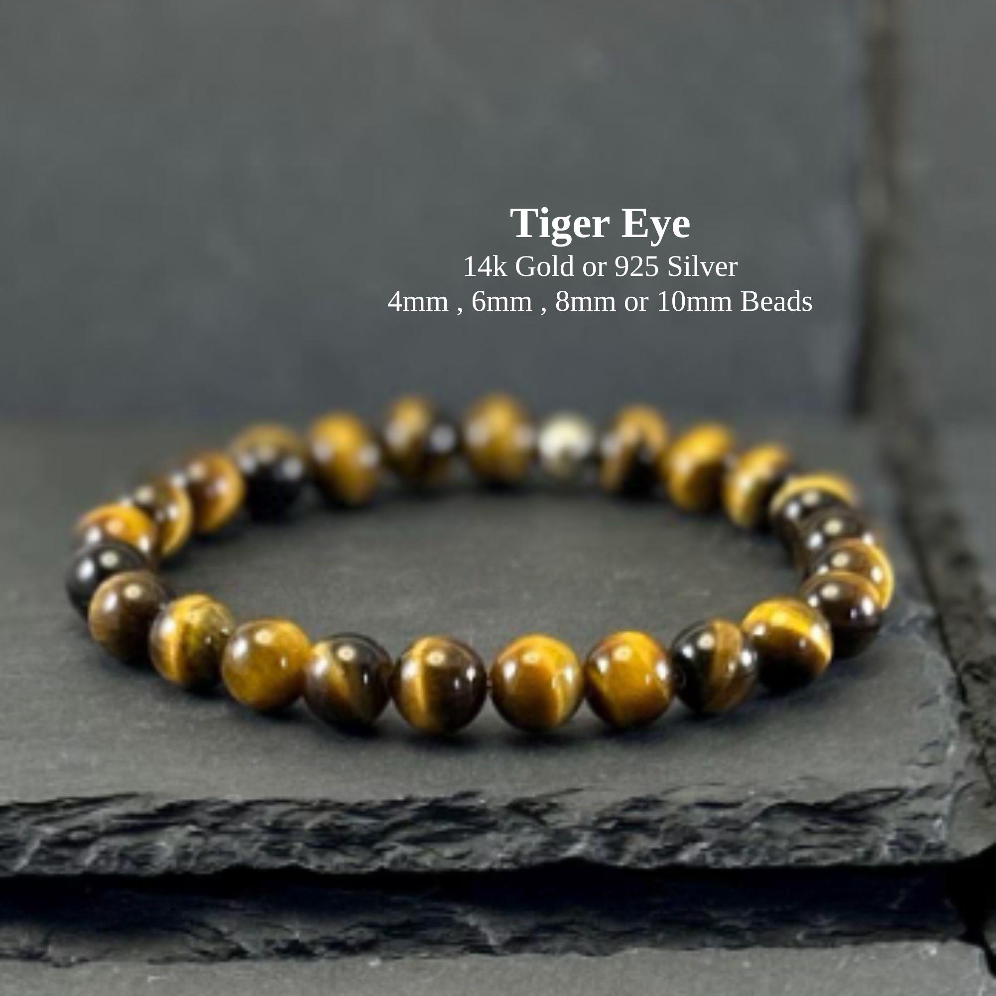 Tiger Eye Bracelet: 14k Gold, Healing Crystal Gemstone Tiger Eye Bracelet: 14k Gold, Healing Crystal Gemstone