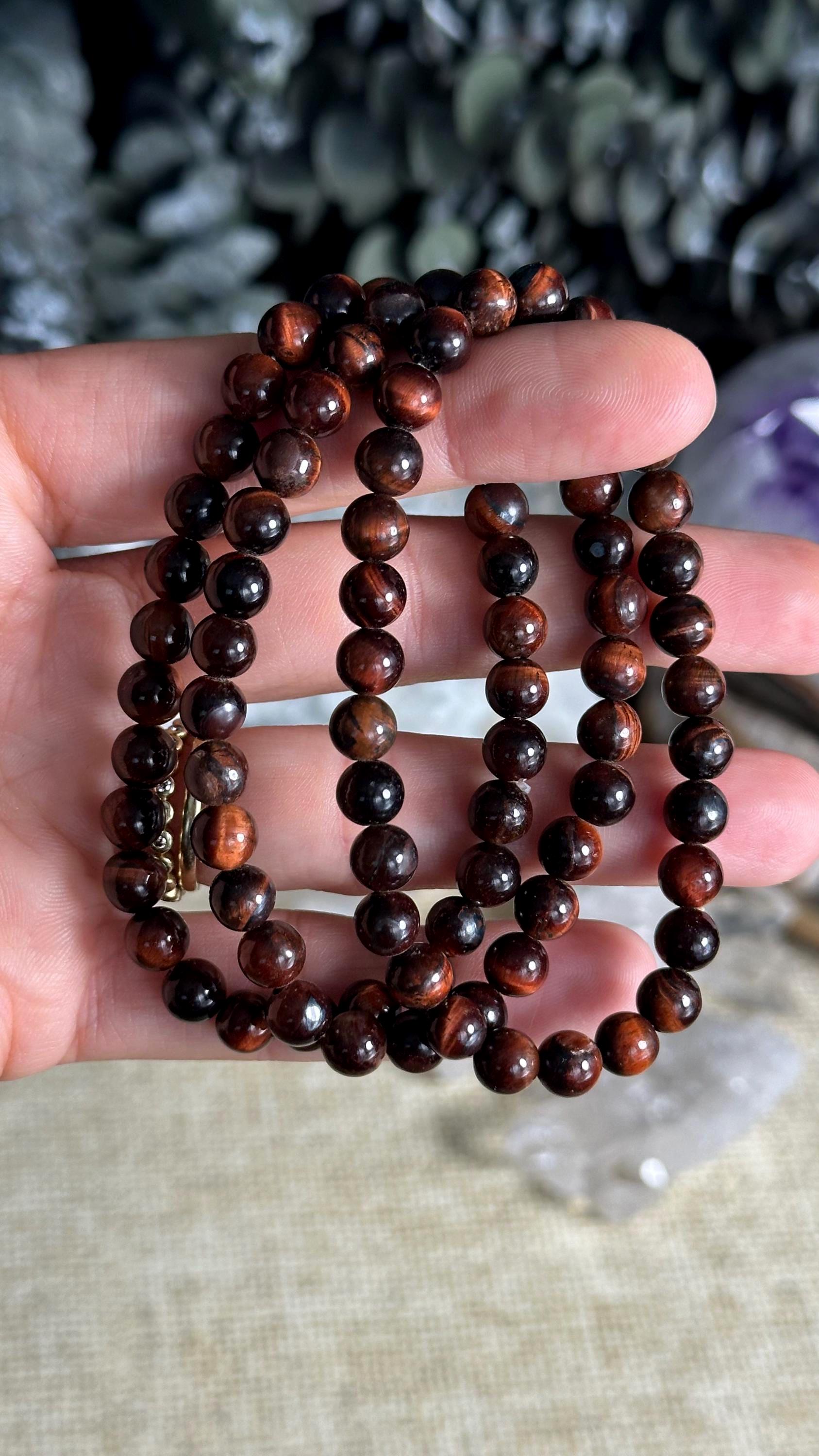 6mm Red Tiger Eye Bracelet: Crystal Gemstone Stretch Bracelet