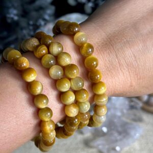8mm Golden Tiger Eye Bracelet: Crystal Gemstone Stretch Bracelet