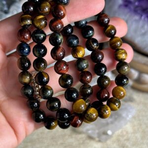 8mm Tri-color Tiger Eye Stretch Bracelet, Crystal Gemstone