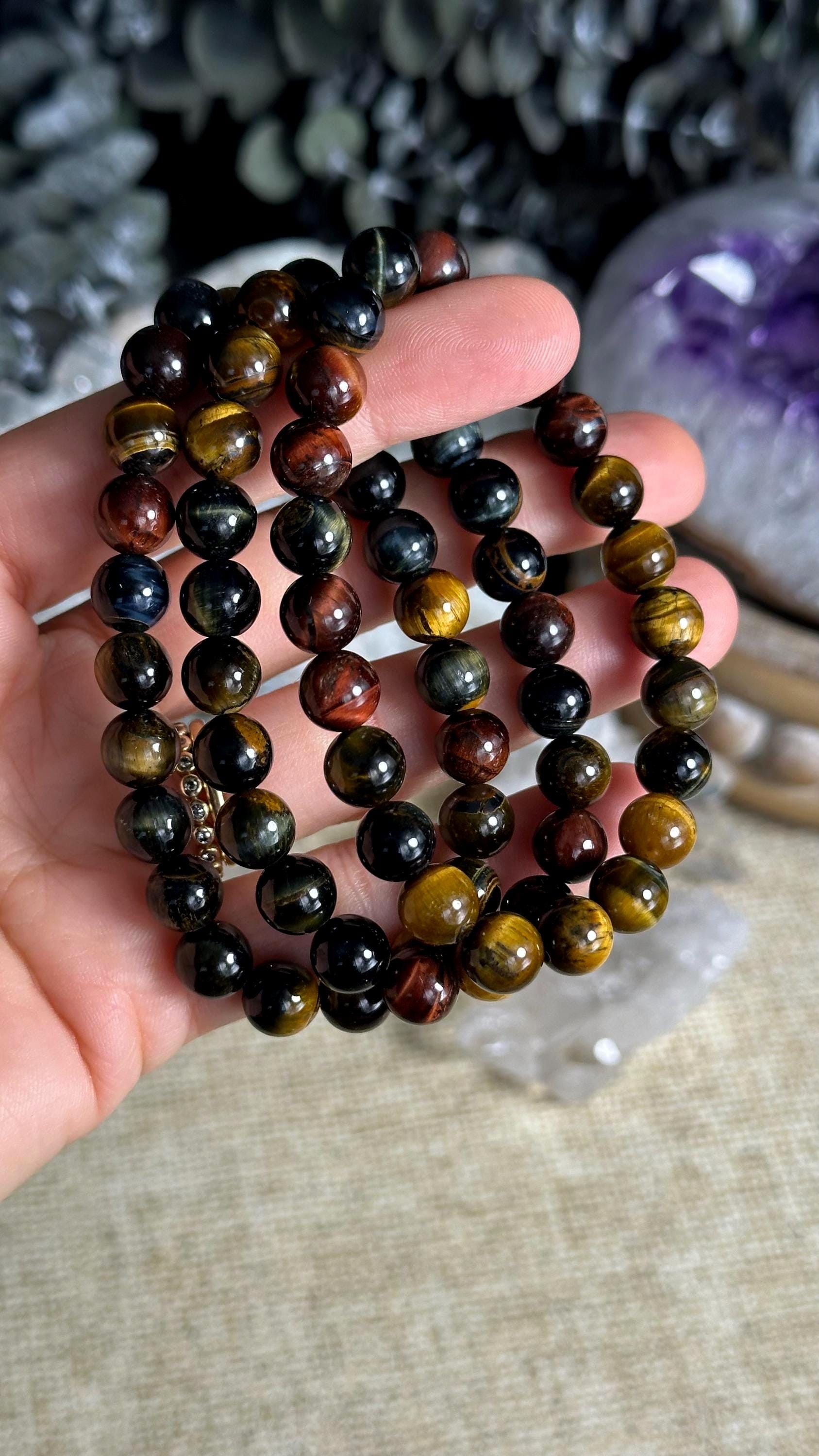 8mm Tri-color Tiger Eye Stretch Bracelet, Crystal Gemstone