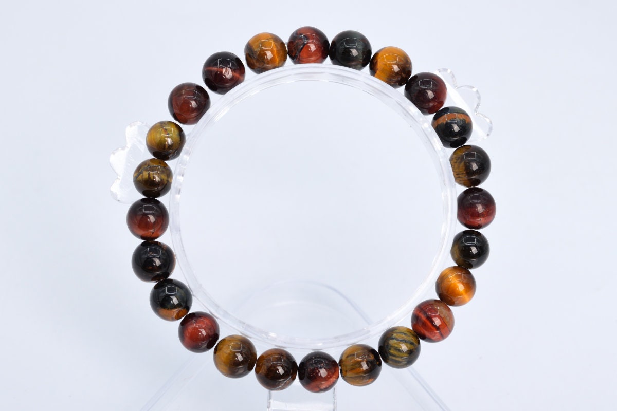 8mm Yellow Red Blue Tiger Eye Beads Bracelet Grade A Genuine Natural Round Gemstone 7" Bulk Lot 1,3,5,10 And 50 (106603h-2014)