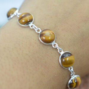 Tiger Eye 925 Sterling Silver Gemstone Round Shape Adjustable Bracelet Tiger Eye 925 Sterling Silver Gemstone Round Shape Adjustable Bracelet
