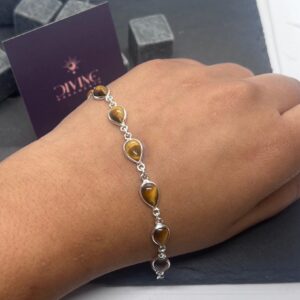 Tiger Eye 925 Sterling Silver Teardrop Shape Gemstone Adjustable Bracelet