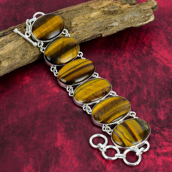 Tiger Eye Bracelet, 925 Sterling Silver Bracelet, Adjustable Chain Bracelet, Gemstone Bracelet, Handmade Jewelry, Birthday Party Gift