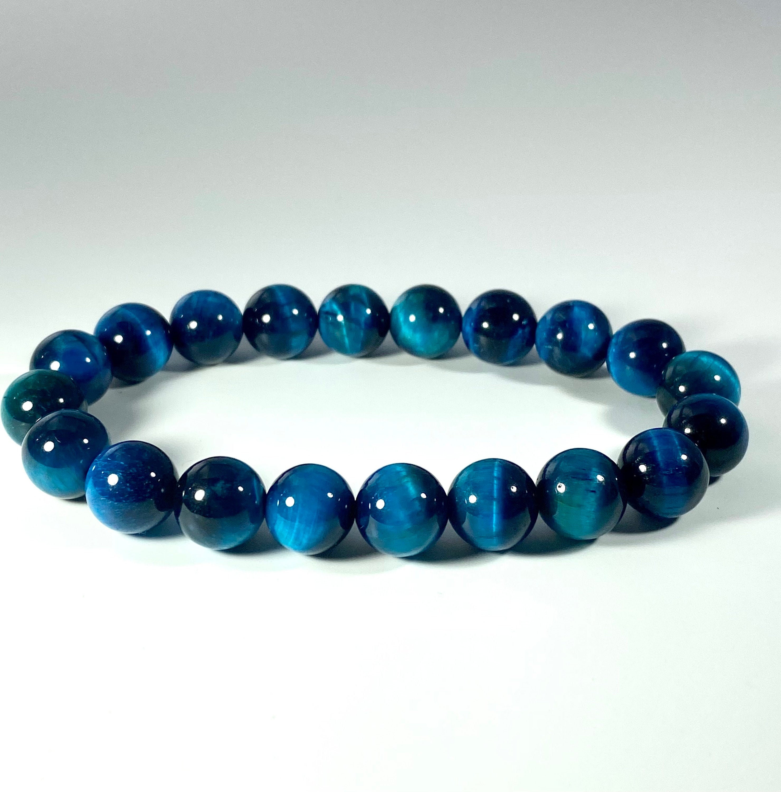 Bright Blue Natural Aaaaa Grade 8 Mm /10 Mm Tiger Eye Man, Woman Bracelet
