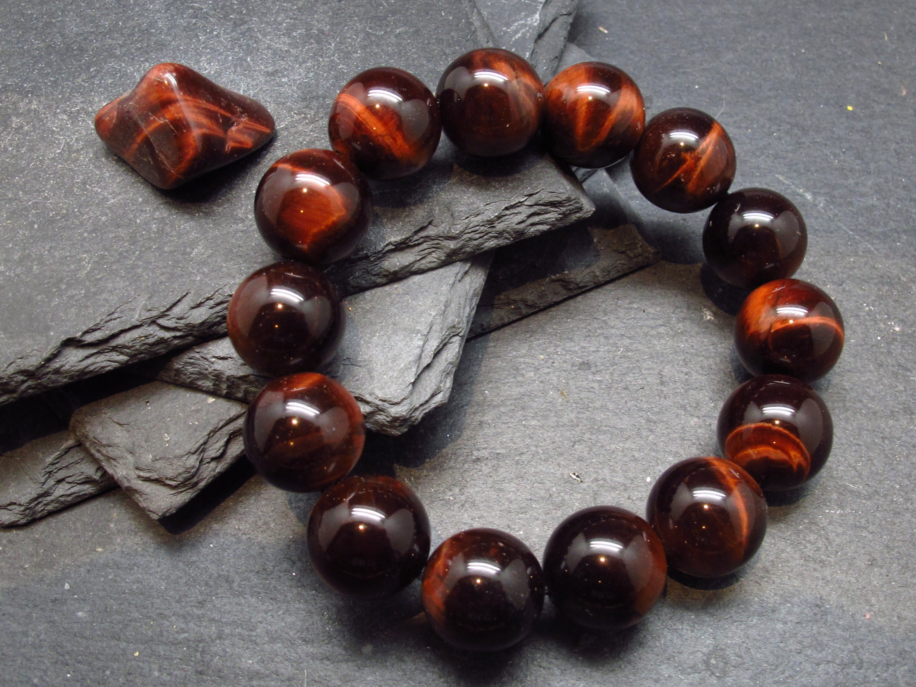 Bulls Eye (red Tiger Eye) Genuine Bracelet ~ 7 Inches ~ 14mm Beads