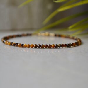 Tiger Eye Bracelet - Bracelet Femme, Genuine Tiger Eye Stone Jewelry, Leo Birthstone Jewelry, Tiny And Delicate Bracelet, Evil Eye Bracelet